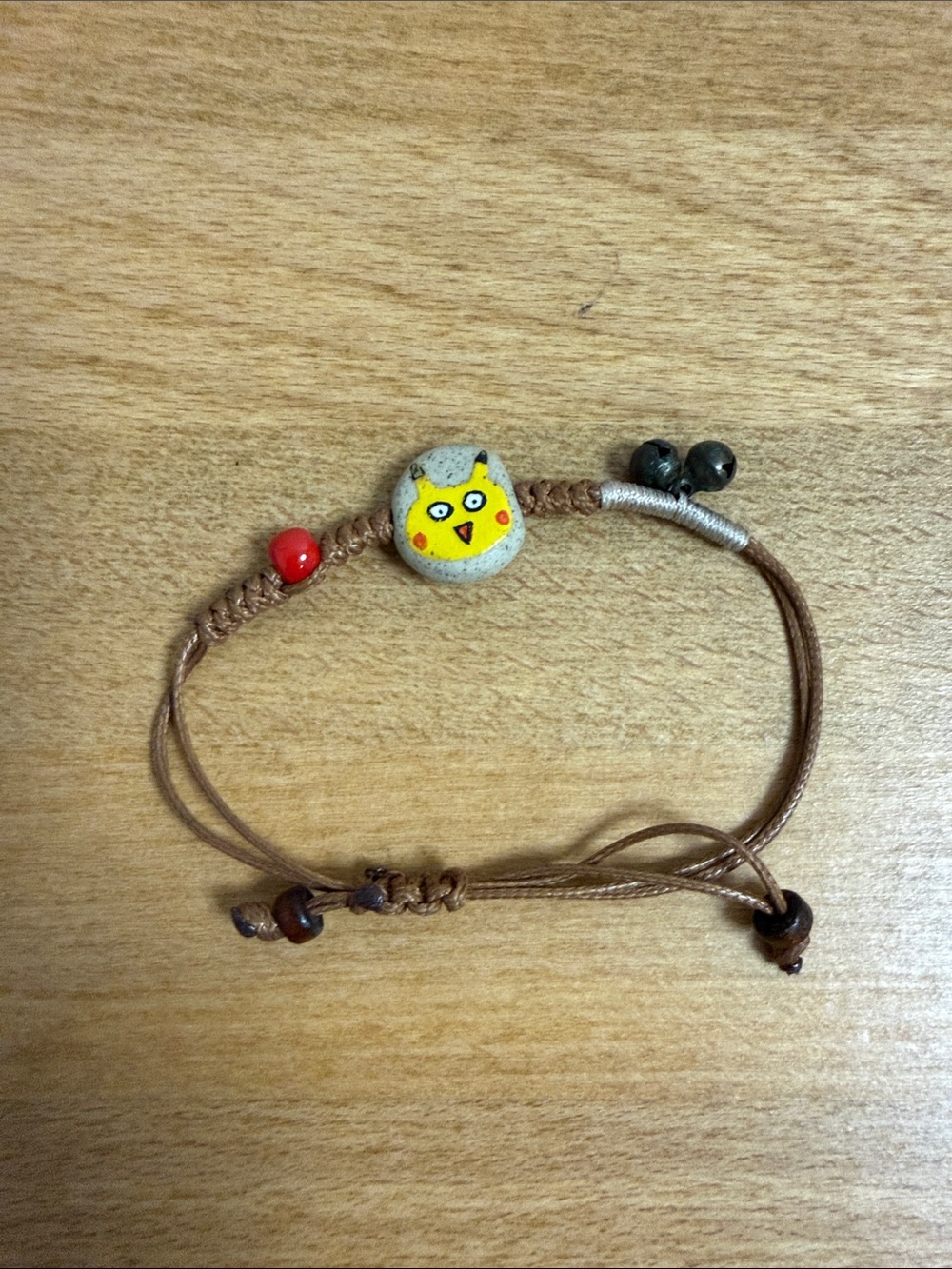 Adjustable string bracelet hand painted pikachu stone charm Pokémon
